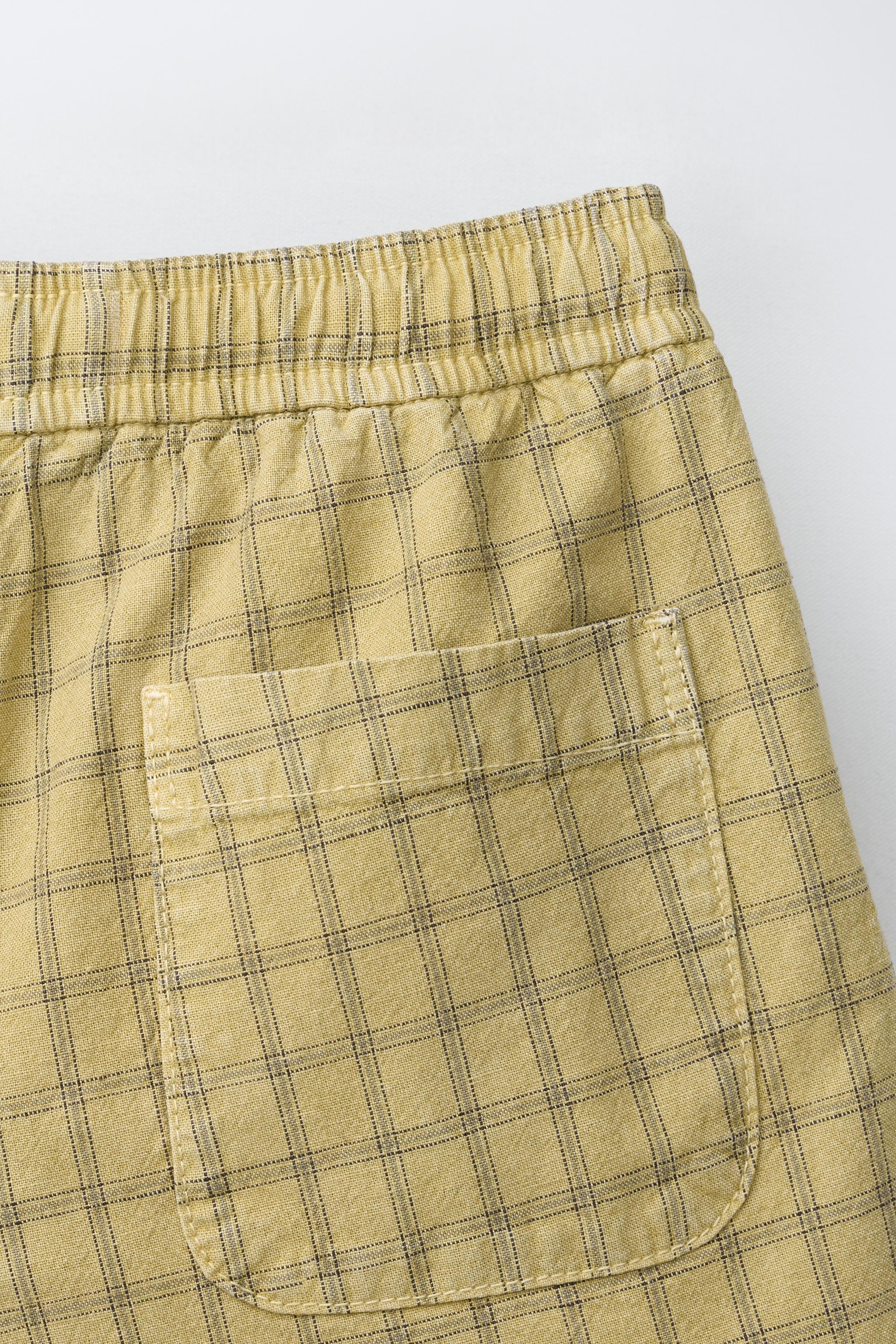 PLAID PRINT COTTON AND LINEN SHORTS